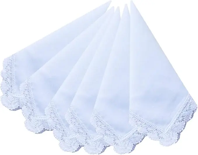 

Ladies Bridal Wedding Crochet Lace Handkerchiefs 60s Cotton Hankies Size 11.8"