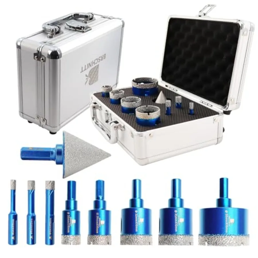 

Diamond Core Drill Bit Set - 9pcs Hole Saw Kit for Porcelain Tile Ceramic Marble Granite Drilling 6/8/10/20/25/32/35/50mm Bits