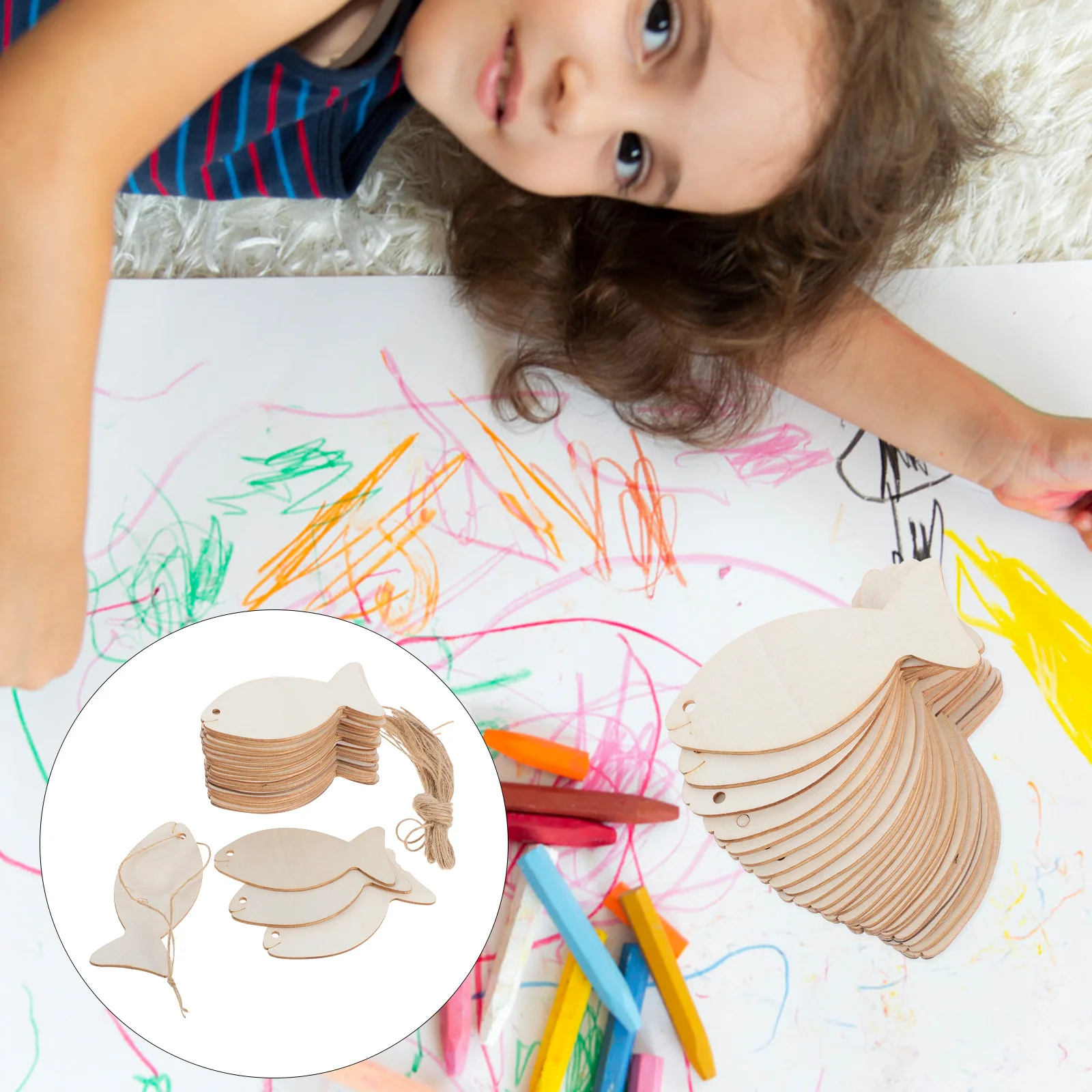 

32Pcs Wooden Fish Hanging Decor Unfinished Natural Wood Slices for DIY Crafts Painting Gift Tags Ornaments Home Decor Wall Art