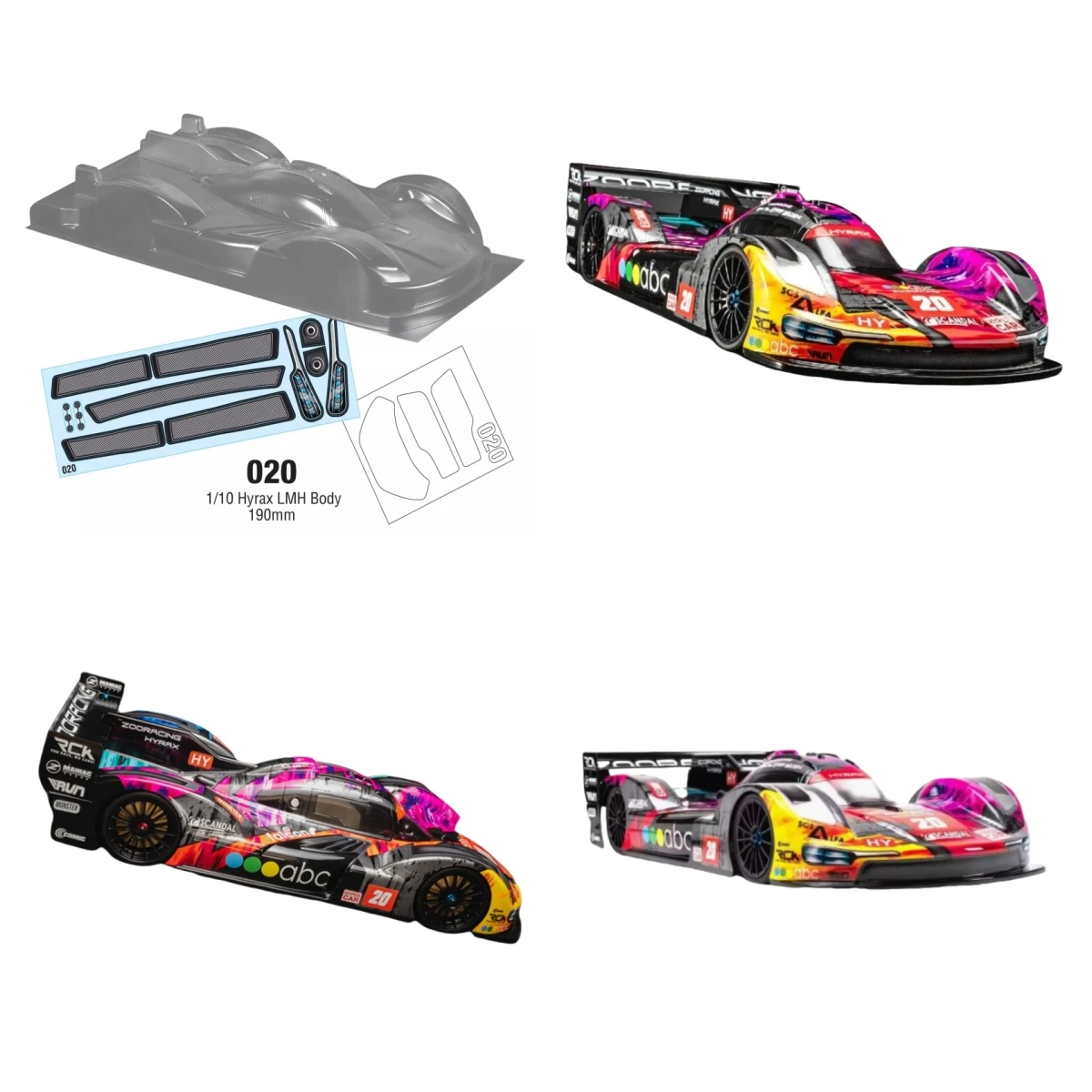

1:10 RC Touring Car Clear Lexan body shell 190 mm Zoo Hyrax LMH for On Road Car Drift and Racing