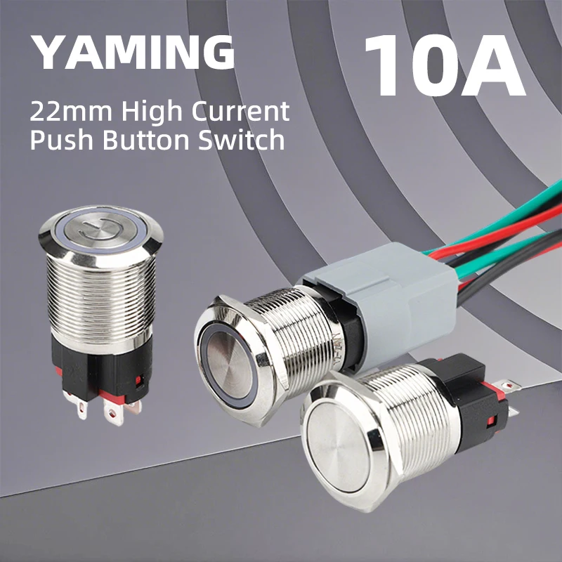 

10A Metal Push Button Switch 22mm Flat Round Waterproof 4/6 Pins With LED No Light 2 Positions Self-Locking Reset