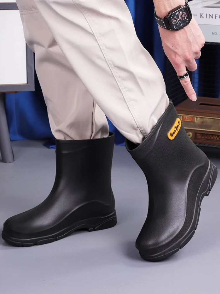 

Короткие мужские резиновые сапоги, нескользящие, на плоской подошве, дешевые водонепроницаемые резиновые сапоги из ПВХ для подростков, мужская обувь, уличная резиновая обувь, новинка для воды