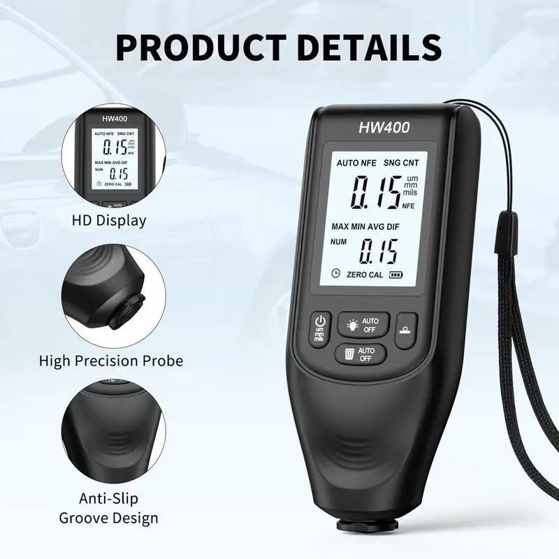 Paint Mil Thickness Meter Gauge Professional Coating Thickness Gauge LCD Display Automotive Paint Thickness Measurement With