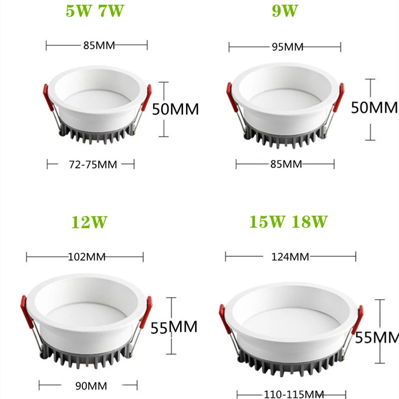 Imagem -06 - Regulável Ac85 265v Recessed Anti Brilho Led Downlights 7w 9w 12w 15w Led Luzes de Ponto de Teto Lâmpadas de Fundo Iluminação Interior