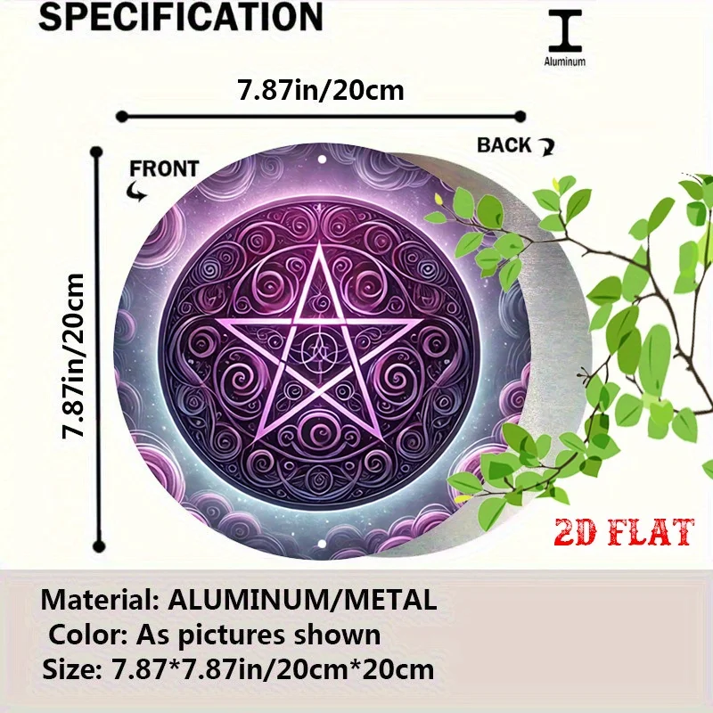 Retro Gothic 2D Flat Aluminum Wall Art 8x8in Waterproof Star Sign Mystical Purple Pink Swirl Decor Home Garage Cafe