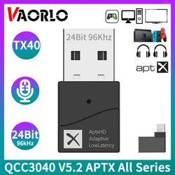 VAORLO TX40 USB Bluetooth 5.2 Audio Transmitter Qualcomm 24Bit aptX Adaptive LL HD Multipoint Wireless Adapter 40ms Low Latency