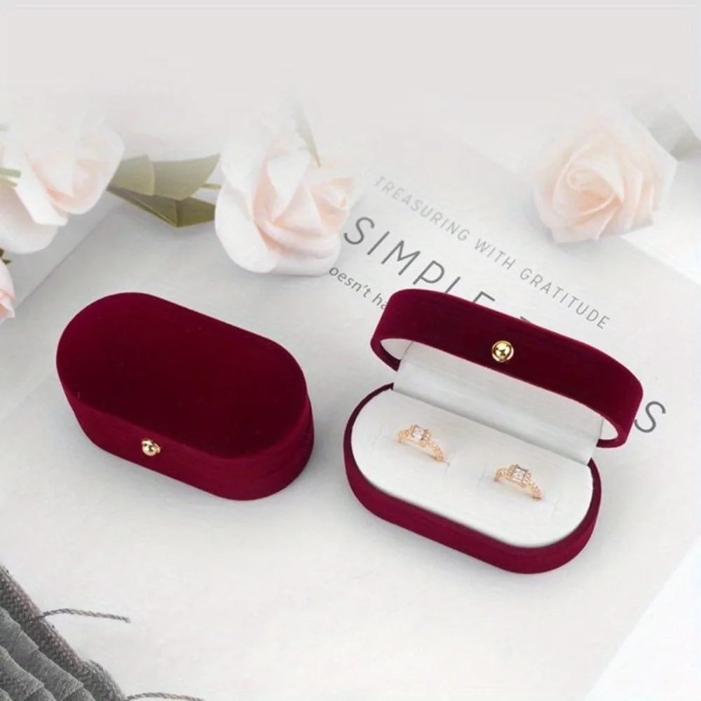 Vintage Style Double Slots Ring Box Jewelry Counter Display Portable Velvet Couple Ring Box Solid Color Mini Earrings Box