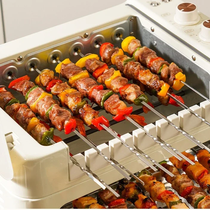 Skewer machine automatic rotation frying shabu-shabu all-in-one pot electric grill plate for home smokeless kebab plate