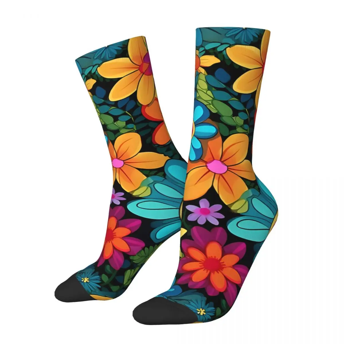 70'S Vibe Flowers Pattern Men's Socks Retro Harajuku Street Style Novelty Casual Crew Sock