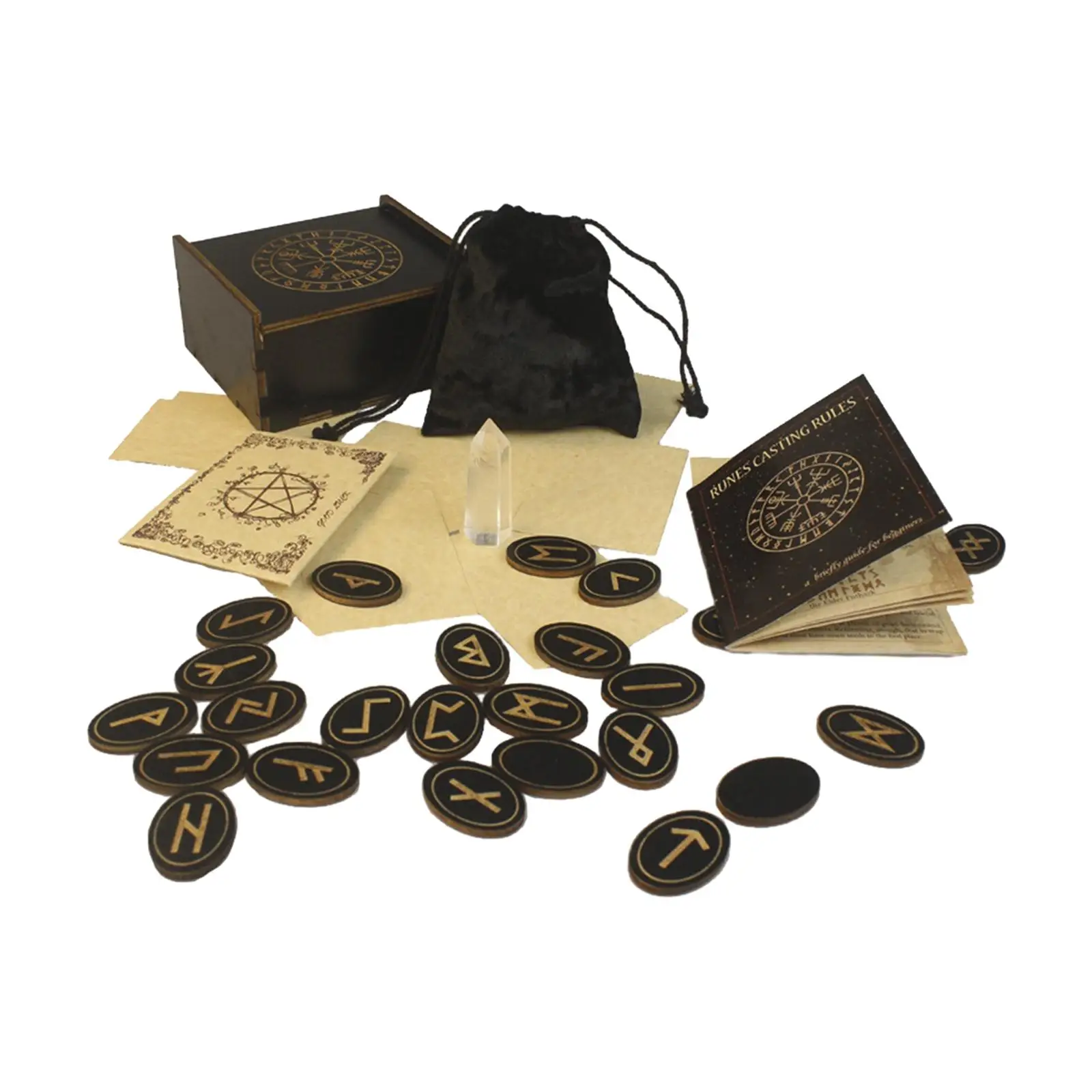 Wooden Runes Set with Guide Book Witch Gift Wicca Elder Rune Set