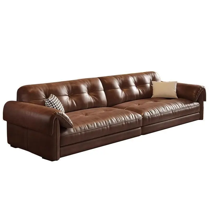 Yjq medieval first-layer cowhide sofa living room size simple oil wax leather sofa straight row