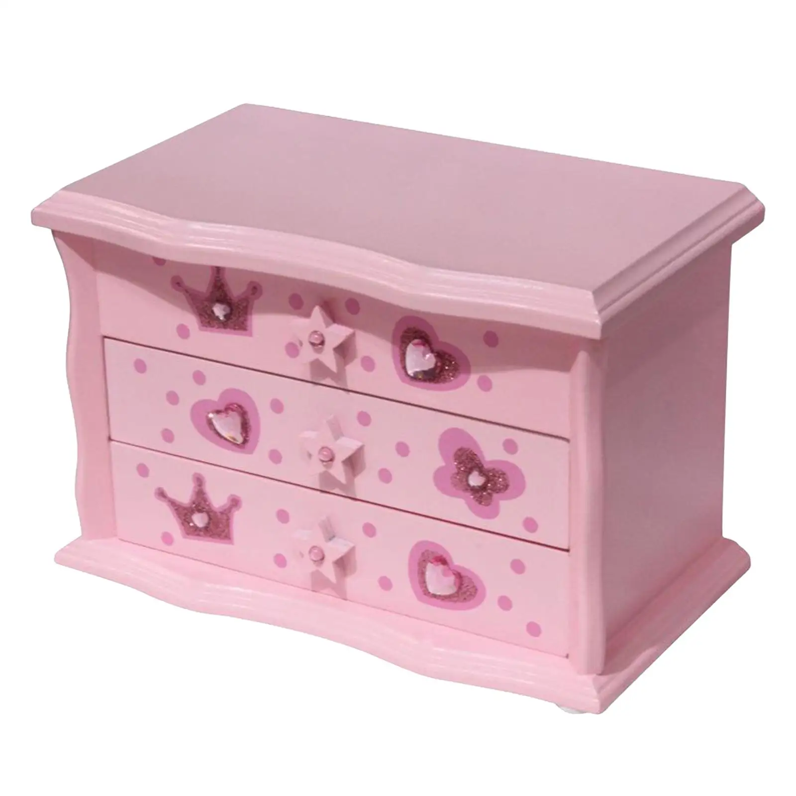 Mirrored Music Jewelry Box Treasure Trinkets 3-Layer Drawer Storage Organizer Wedding Day Musical Box