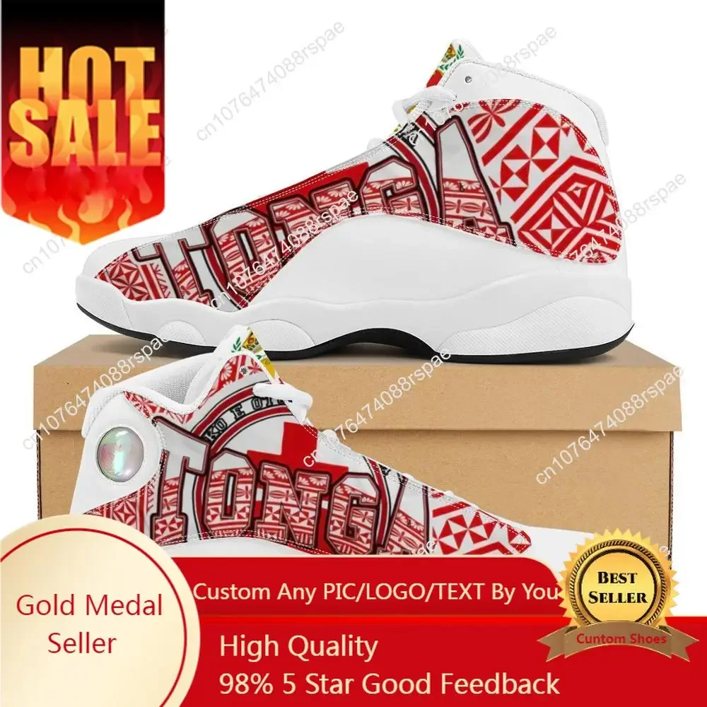 

White Red Tonga Style Polynesian Samoa Tribal Style Boy Running Shoes Custom Ball Sports Team Logo Men's Basketball Sports Shoes