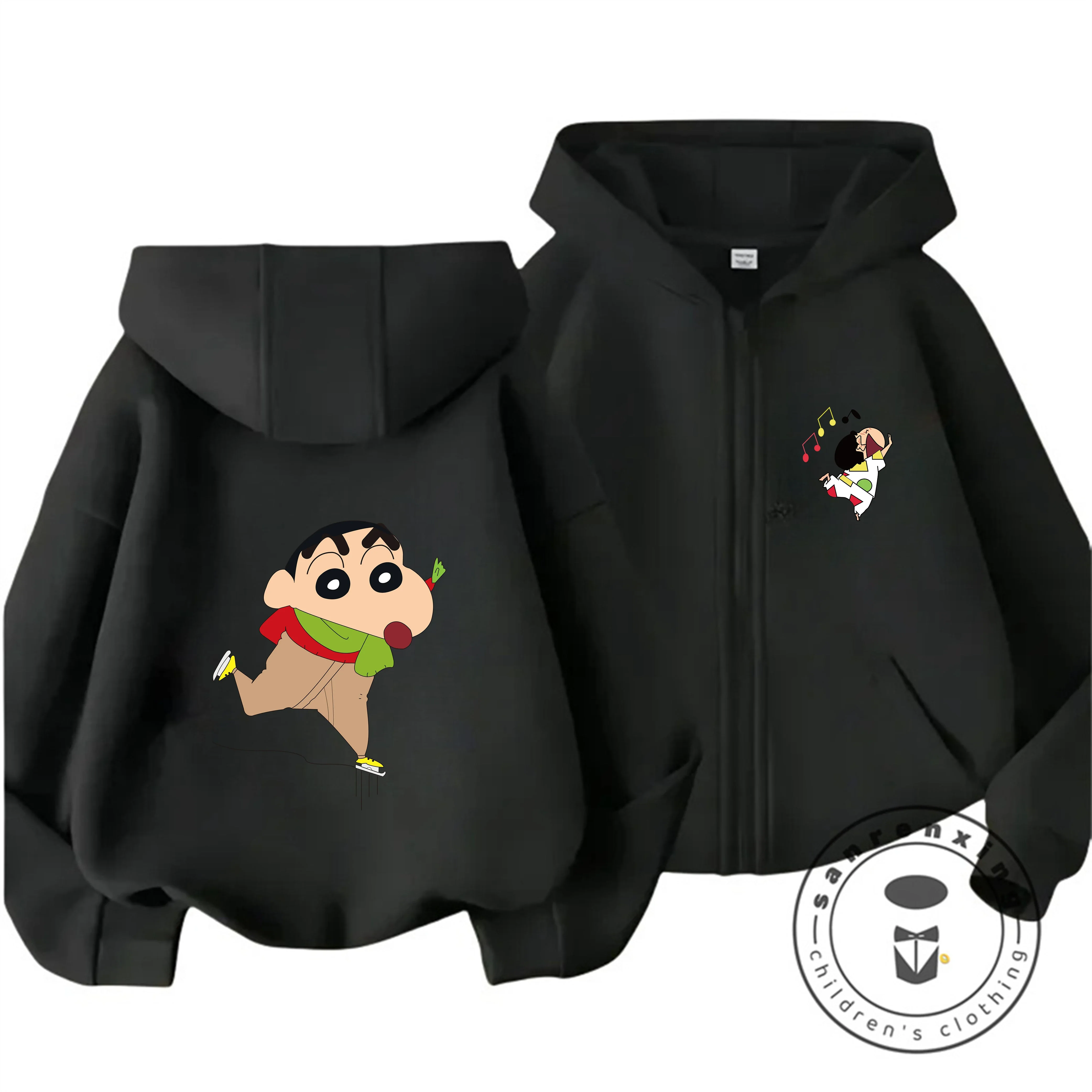 

New Season Children Zip Up Hoodie Adorable Crayon Shin-chan Design Simple Trendy Sweatshirt For Kids 3 To 14 Years