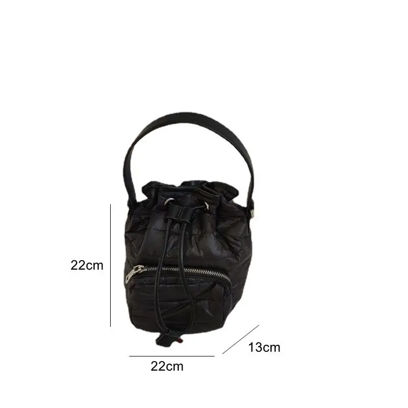 American Personality Niche Bucket Handbag Nylon Down Casual Crossbody Bags Car Line Lingge Wide Shoulder Belt Luxury Bag