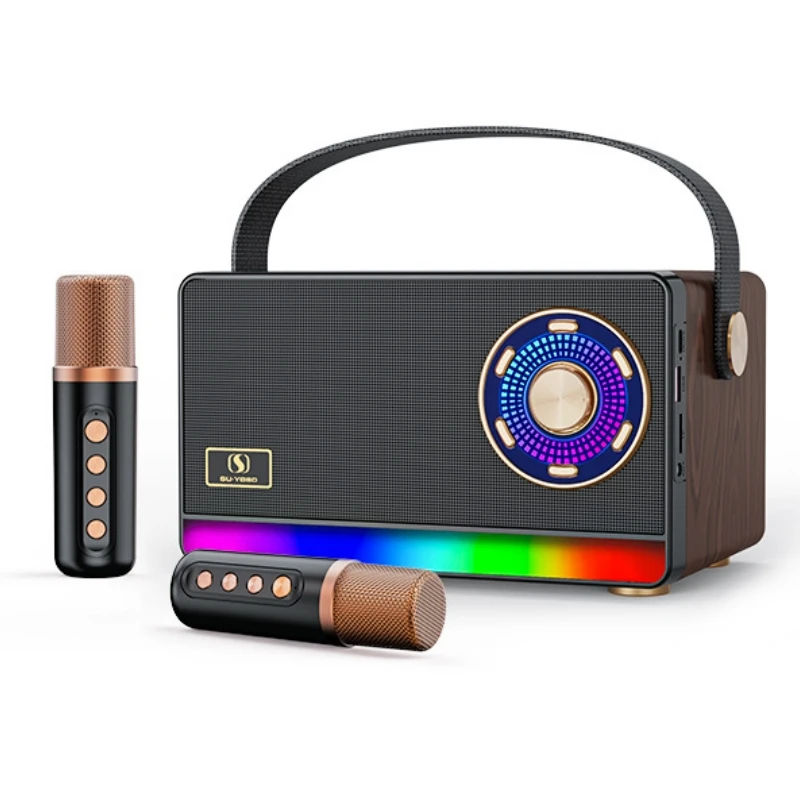 

Portable Colorful LED Ambient Light With Wireless Two Microphone Karaoke Speaker Home and Outdoor Small KTV Bluetooth Speakers