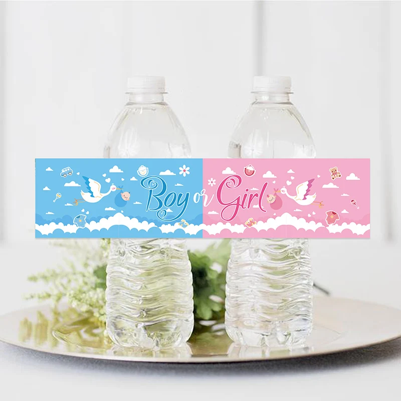 24Pcs Baby Shower Gender Revealed Water Bottle Sticker Bule Pink Girl Boy Birthday Party Theme Party Decoration Sticker