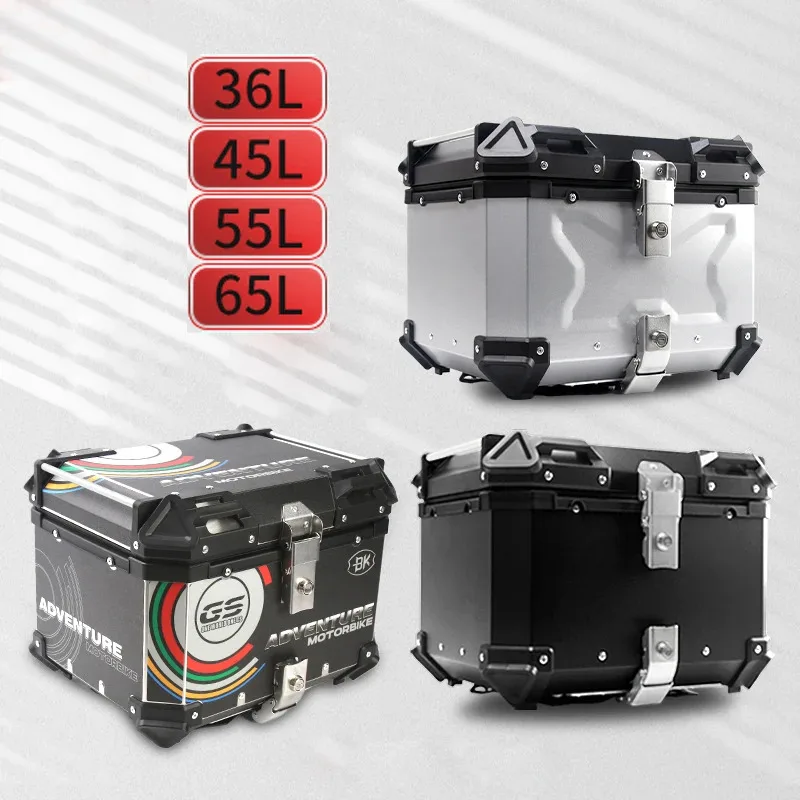 Factory Hot Selling 36L 45L 55L 65L Aluminum Motorcycle Box Universal Motorcycle Rear Lage Helmet Storage Case Trunk Key Lock Mo