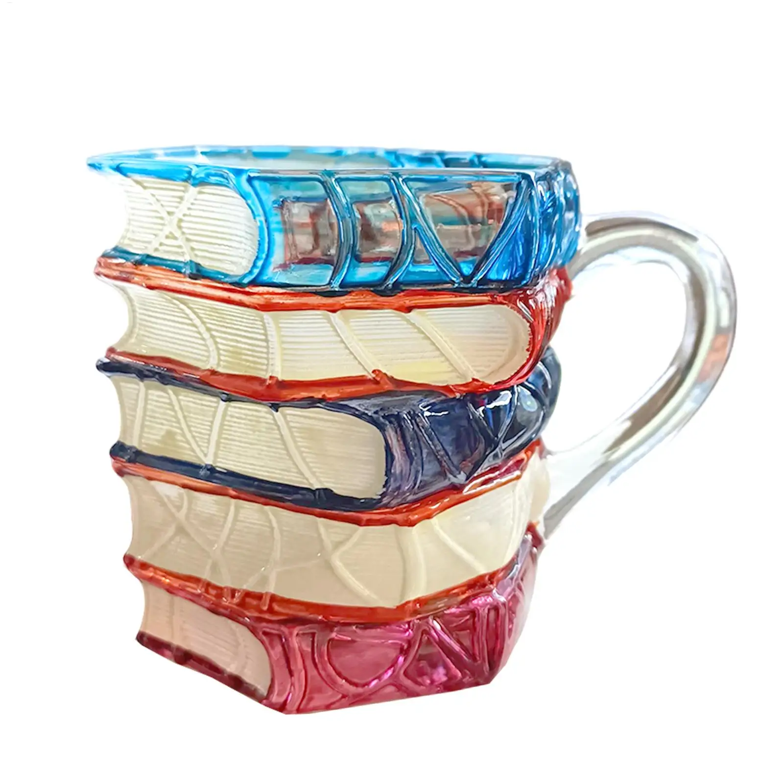 Bemalte Buchbecher, 300 ml, 3D-gemaltes Tee-Trinkgeschirr, Buchstapel, Kaffeetasse für Leser, Schriftsteller, Lehrer, Studenten, Bibliotheken, Geburtstag