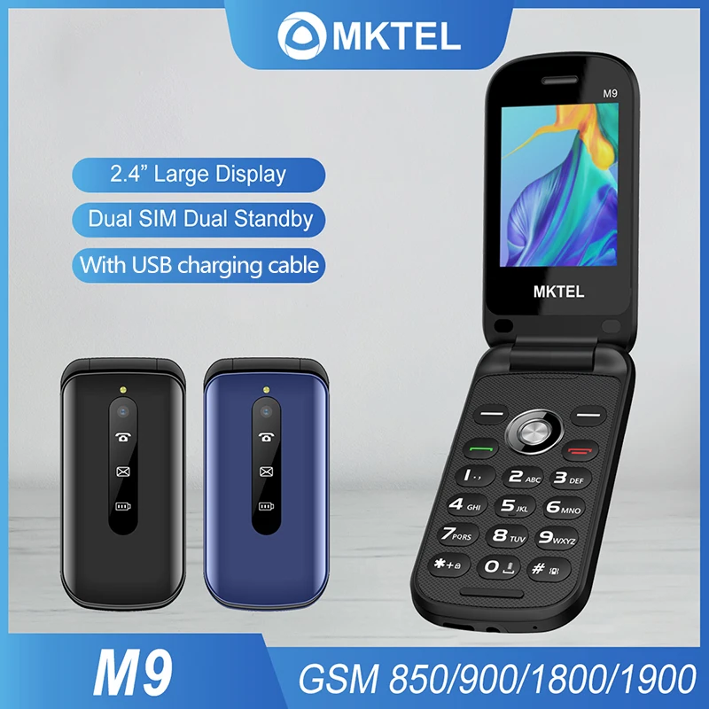 M9 Flip Phone Unlocked 2.4" TFT Screen Dual SIM Dual Standby 800mAh Battery Bluetooth FM Radio MP3 Foldable Mobile Phone