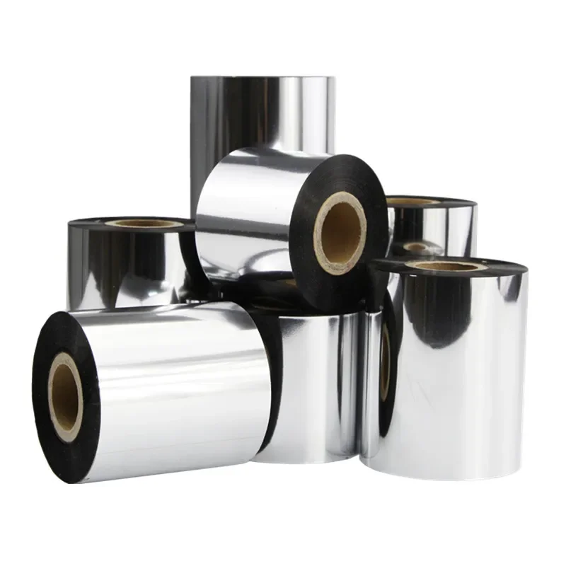 50 60 70 80 90 100 110*300 Mixed Resin Wax Ribbon Thermal Printer Transfer Sticker Matte Silver PET or PP Barcode Label