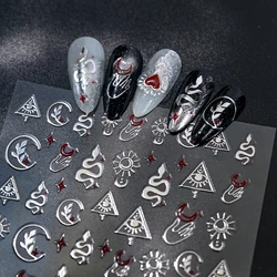 5D Metal Silver Snake Nail Sticker Jelly Red Sun Stars Moon Starlight Nail Decal Gothic Self Adhesive Nail Slider Manicure Decor