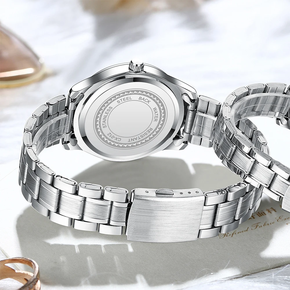 남자를위한 패션 비즈니스 실버 시계 빛나는 라운드 다이얼 석영 손목 시계 방수 달력 디스플레이 남자 시계 CHENXI