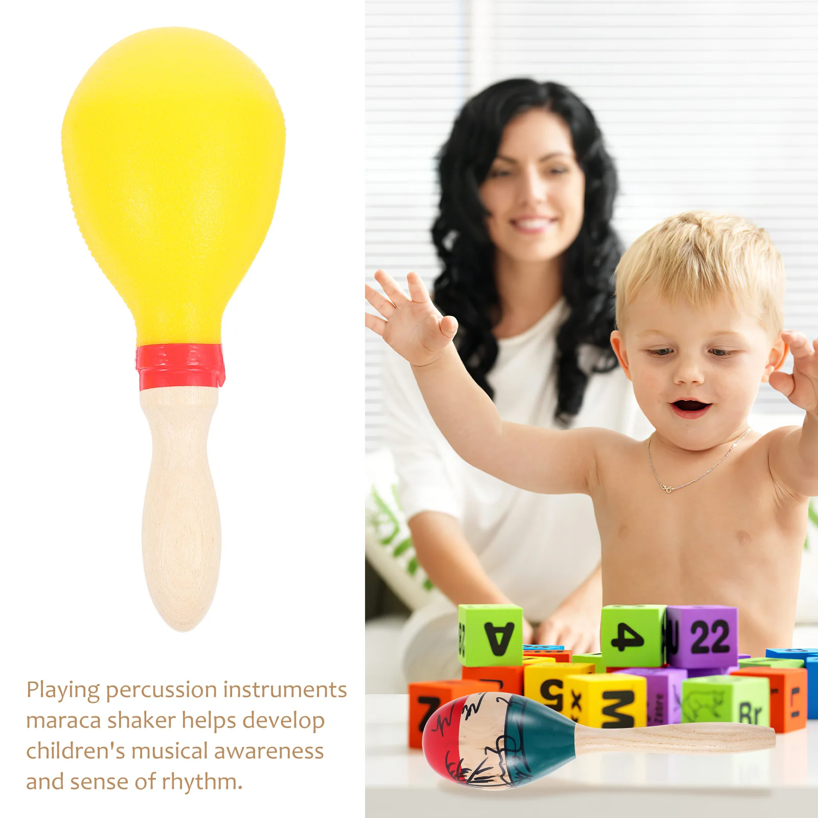 زوج واحد من أدوات قرع ماراكاس الخشبية لتطوير الوعي الموسيقي، لون بسيط ورقيق