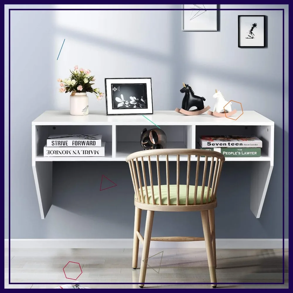 

Wall Mounted Floating Desk with 3 Storage Shelves, Space-Saving Study Table for Living Room, Bedroom, Office