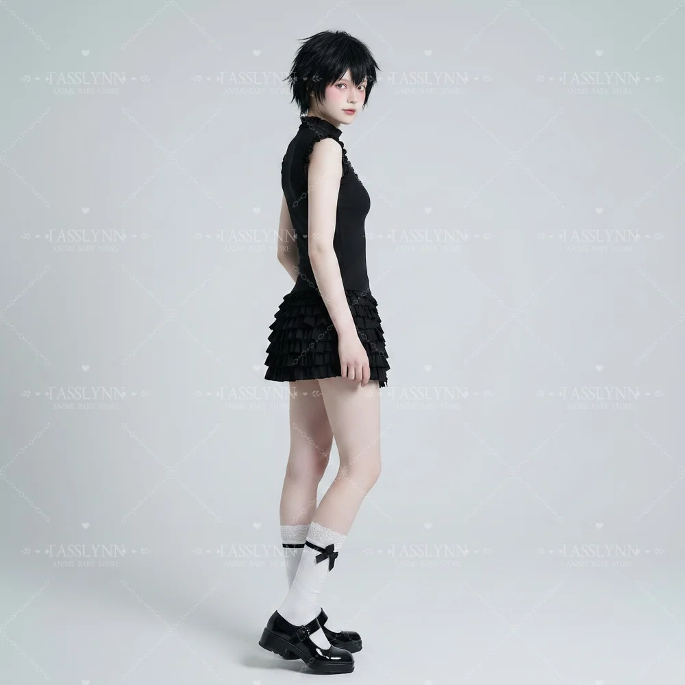 Sweet Gothic Lolita Two Piece Set, Cross Embroidery Hollow Top & Tiered Skort for Photoshoot & Party view 5