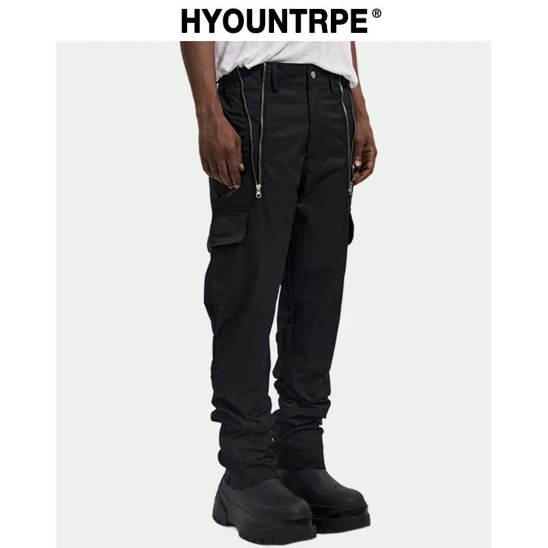 

Fashion Zipper Open Waist Pants with Side Pockets Cargo Pants Trousers Streetwear Hip Hop Military Casual Pants Joggers Men