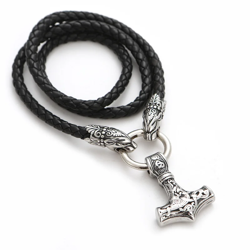 New High Quality Nordic Men\'s Thor Hammer Pendant Necklace Leopard Head Necklace Men\'s Jewelry Gift