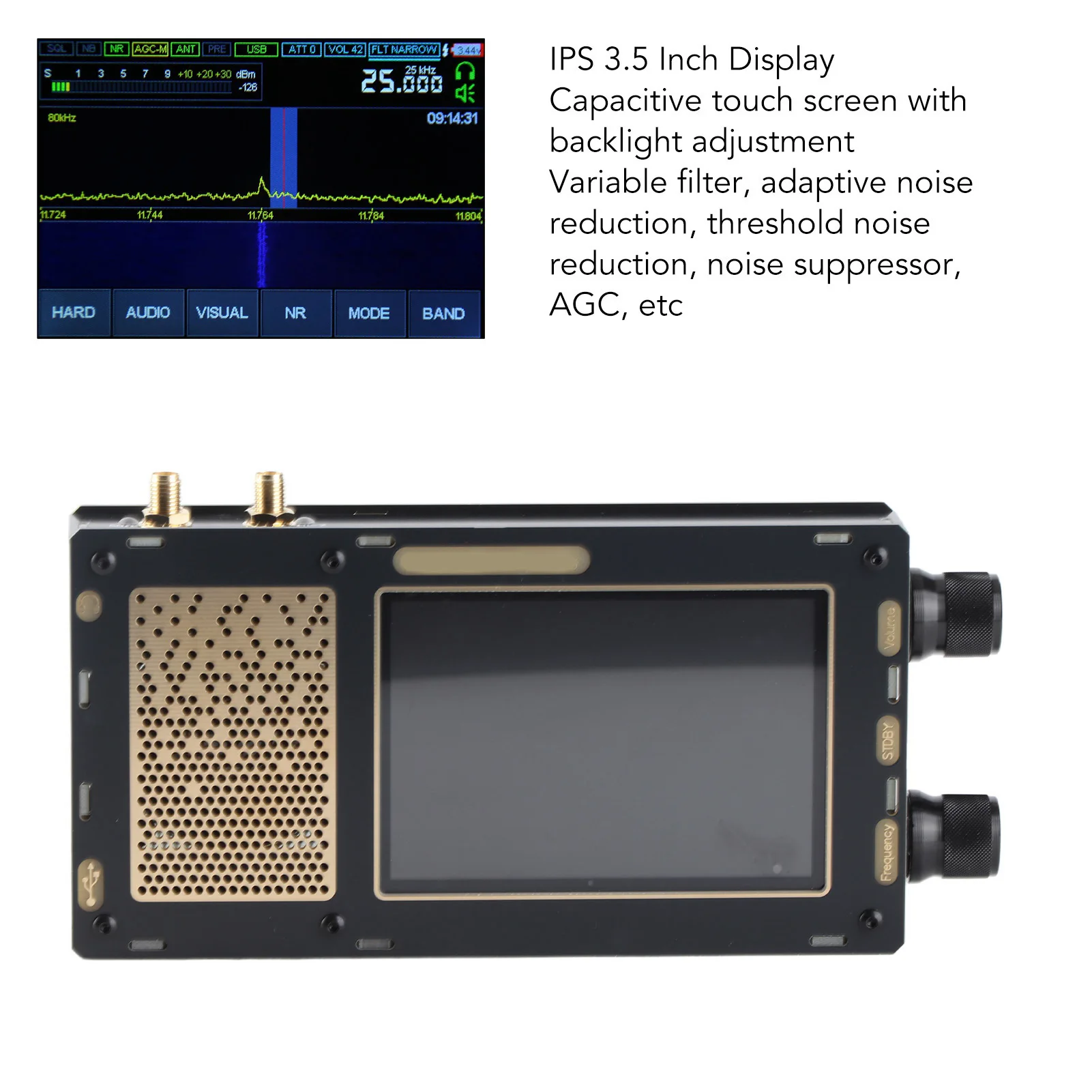 Radio Receiver 50KHz To 2GHz   Receiver AM SSB NFM WFM CW 3.5in  Display Type C Charging 3600mAh Battery for Computer