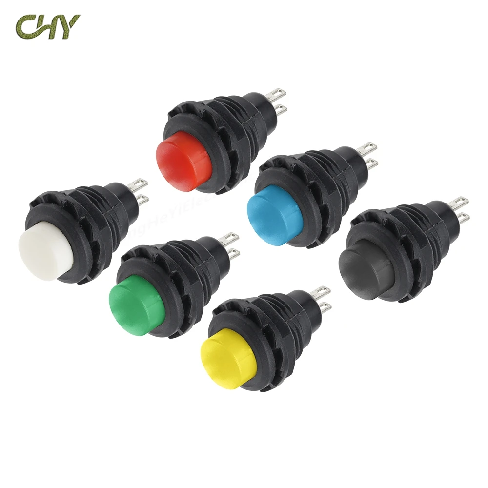 10Pcs/Lot 12mm Round Head Self Resetting Lockless Switch 2A 125VAC DS-502 Short Plastic Button Switch Normally Open Jog Switch