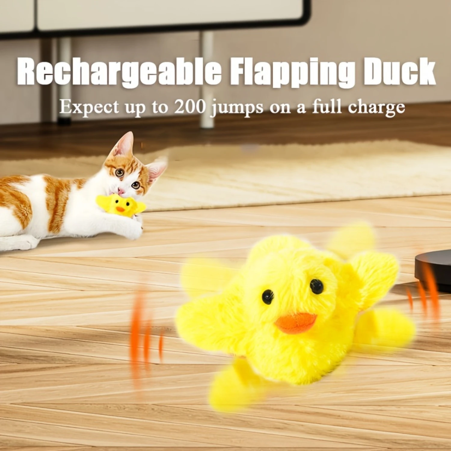 Rechargeable Dual-Powered Interactive Flapping Wings Duck Toy - All Breed Sizes Plush  Cat Toy for Exercise, Fun, and Stimulatio