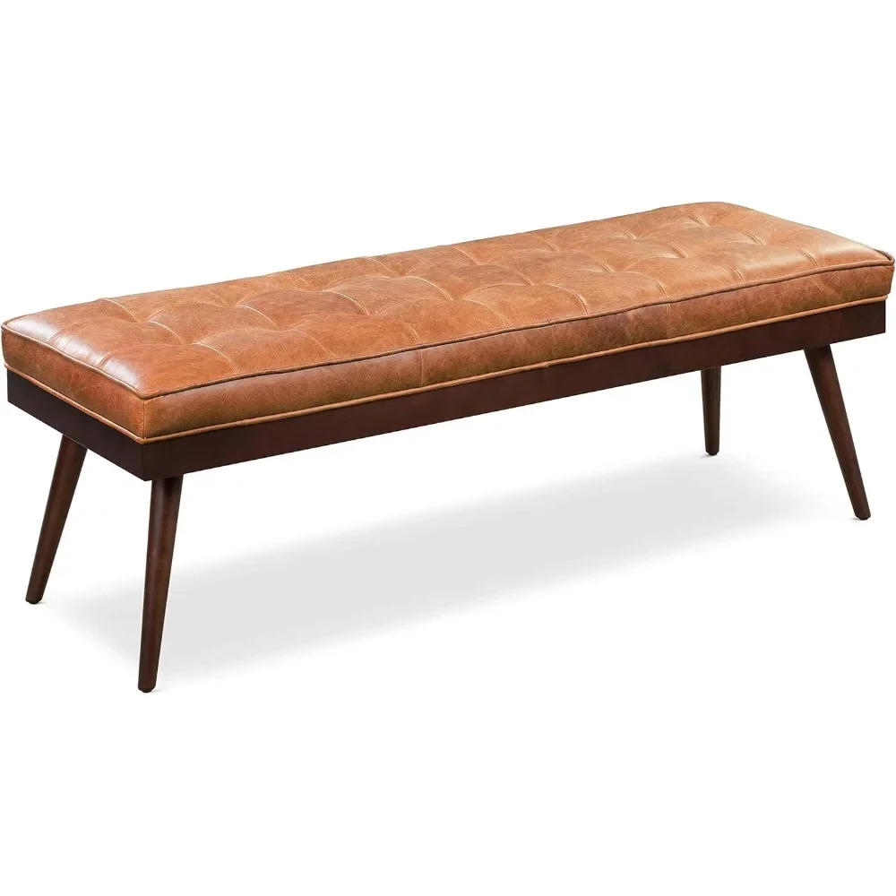 

Deposit55" Tufted Leather Bed Bench For Bedroom End Of Bed - Living Room Entry Way Bench - Pure Italian Leather Upholstery