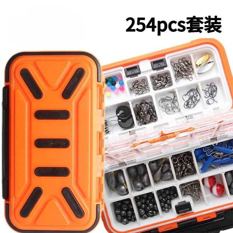 

254pcs Fishing Lure Accessories Kit with Hooks Texas Rig for Sea Rock Fishing Tackle Box