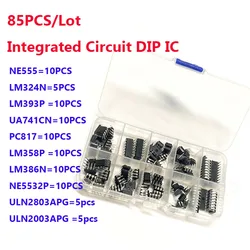 85ピース/ロット集積回路dip icコンビネーションセットNE555 LM324N LM393P UA741CN PC817 LM358P LM386N