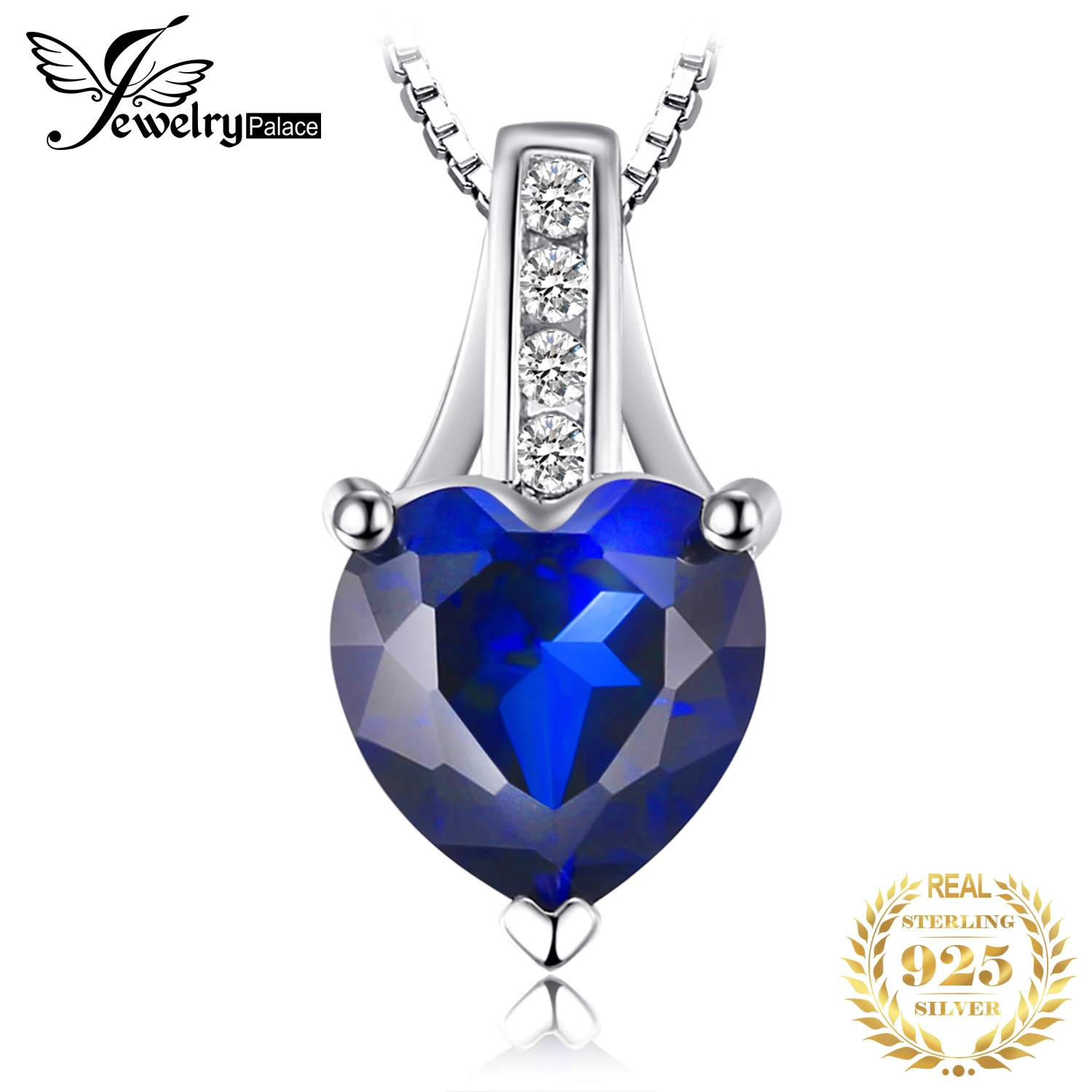 JewelryPalace Love Heart 1.7ct Created Blue Sapphire 925 Sterling Silver Naszyjnik dla kobiety Drobna biżuteria bez łańcuszka