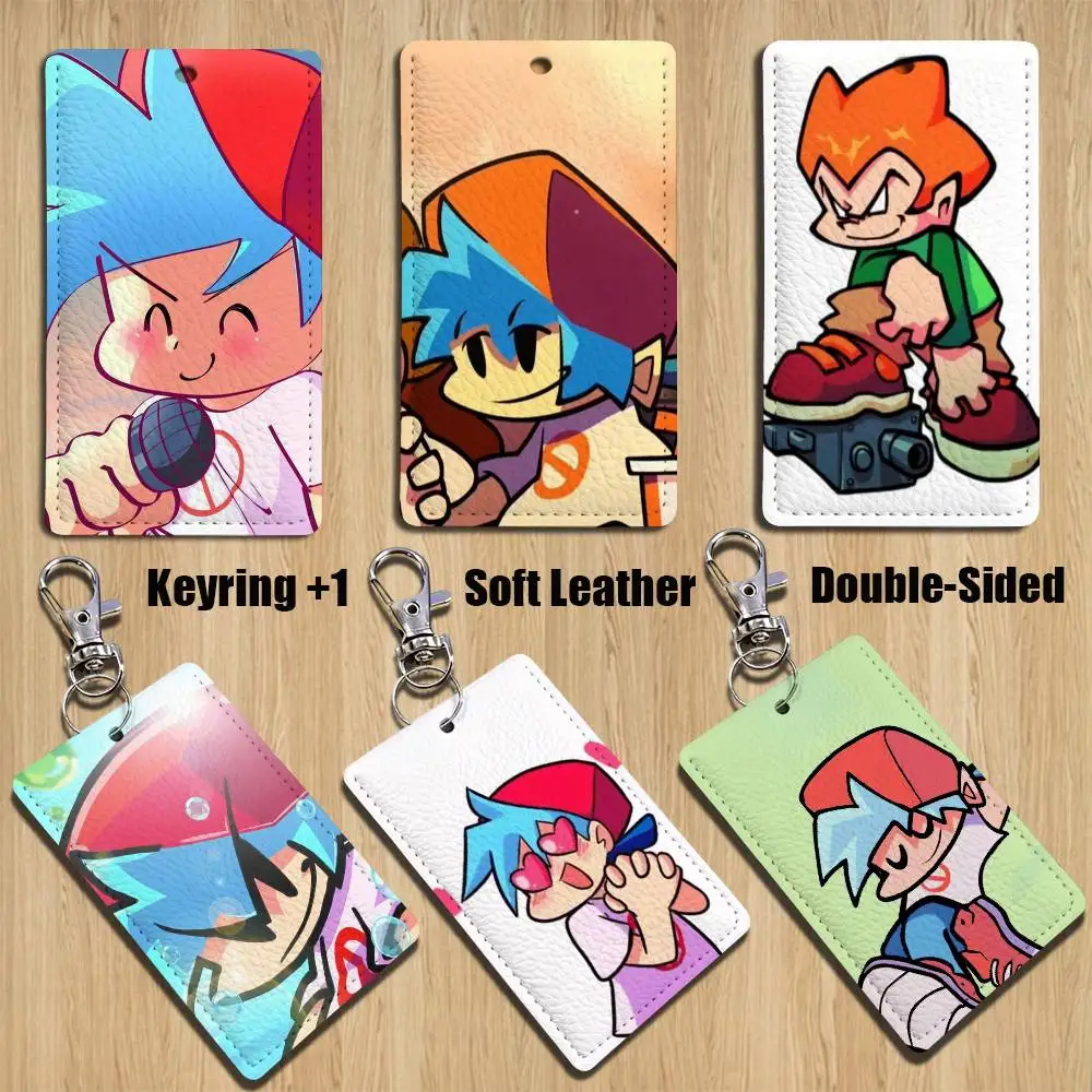 

F-Friday Night Funkin cool Keychain Holder Suitable For Subway Bank Card Bus Card Case Badge Holder Wallet Card Textured pattern