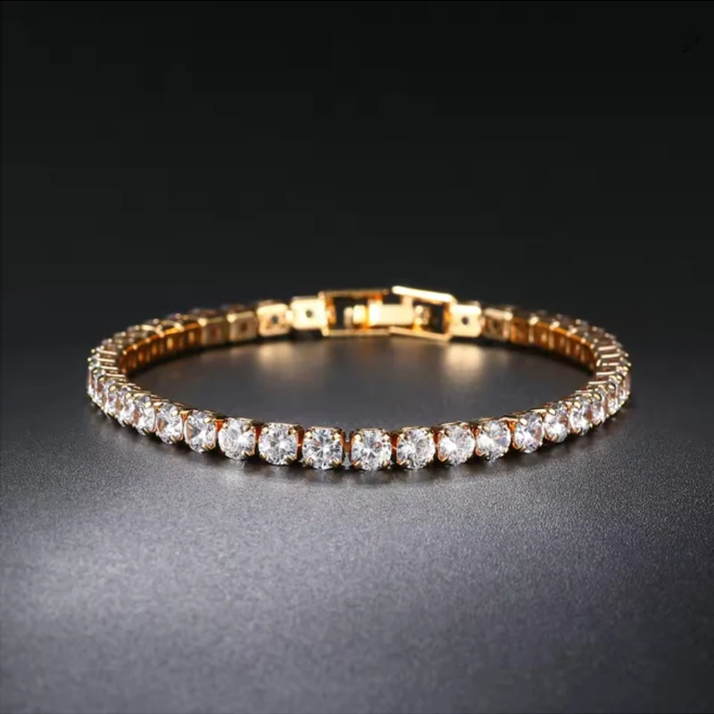 Hip Hop Cubic Zircon Crystal Bracelets Women Men Unisex Gold/Silver Color Bracelet Punk Chain Fashion Jewelry Gifts Wholesale