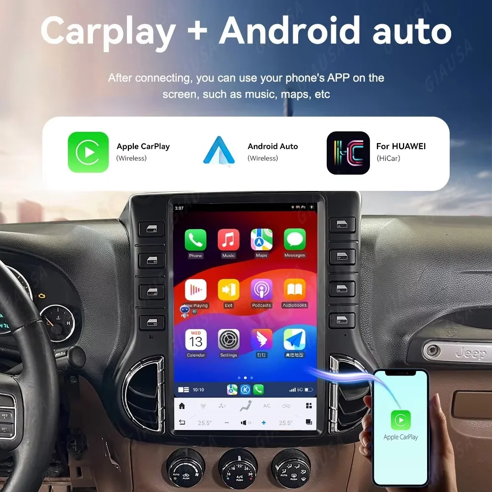 Radio Mobil Layar Vertikal Android 13 Untuk Jeep Wrangler 3 JK 2011-2017 Pemutar Multimedia Video Stereo GPS Navigasi Head Unit