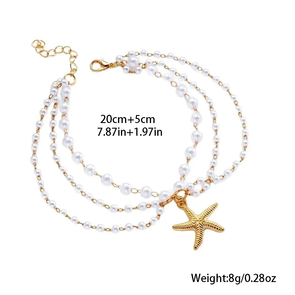 Ocean 2026 Starfish Multilayer Imitation Pearl Tassel Anklets For Women Boho Beach Sea Star Ankle Bracelet Foot Jewelry