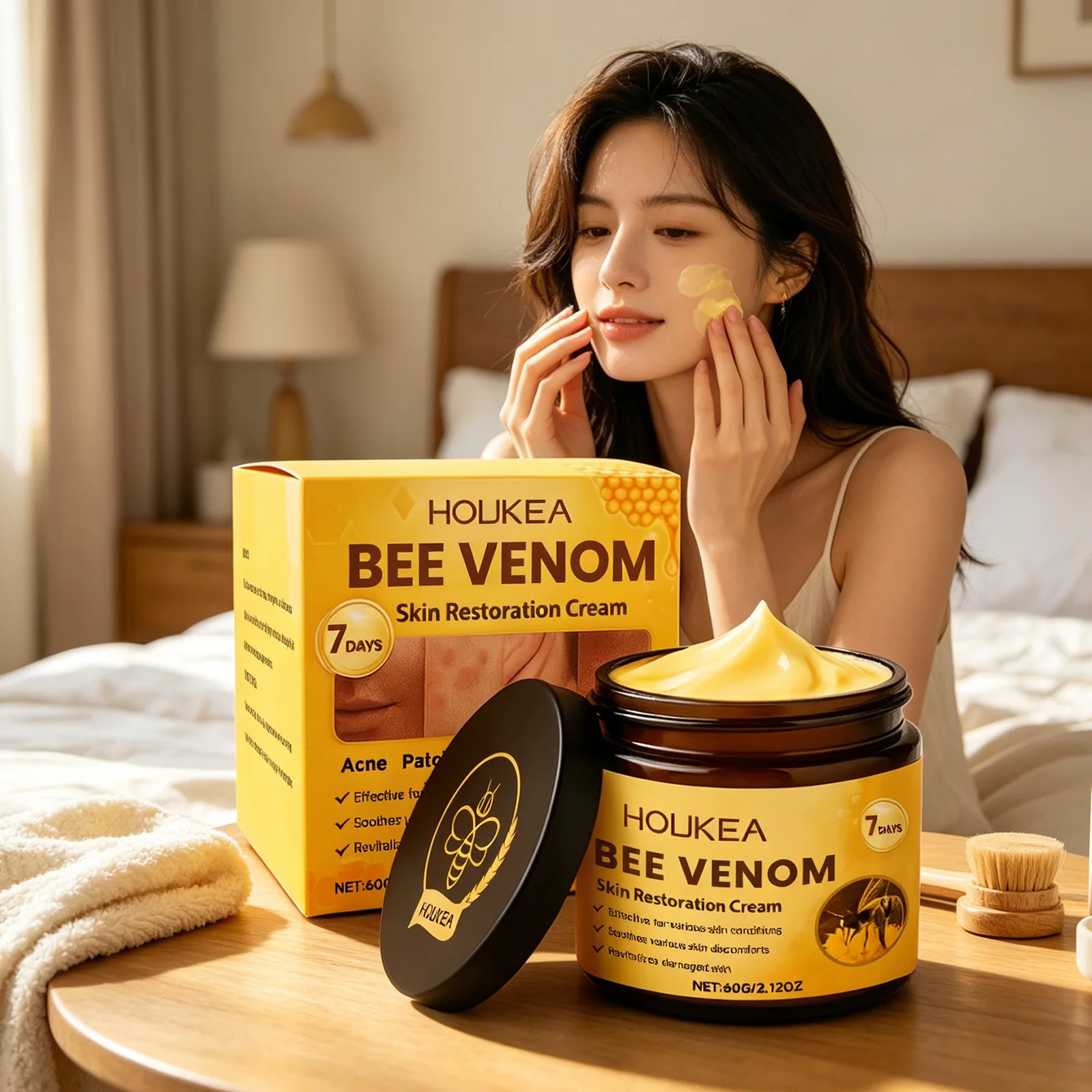 Houkea Bee Venom Skin Restoration Cream Soft Smooth Body Care Anti Itch Reduce Redness Salicylic Acid Chicken Skin Removal Cream