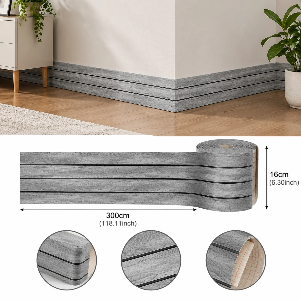 1 roll Self Adhesive Wood Grain Wall Sticker PVC Skirting Board Decorative Trim Strip Groove Wallpaper Border Home Decoration