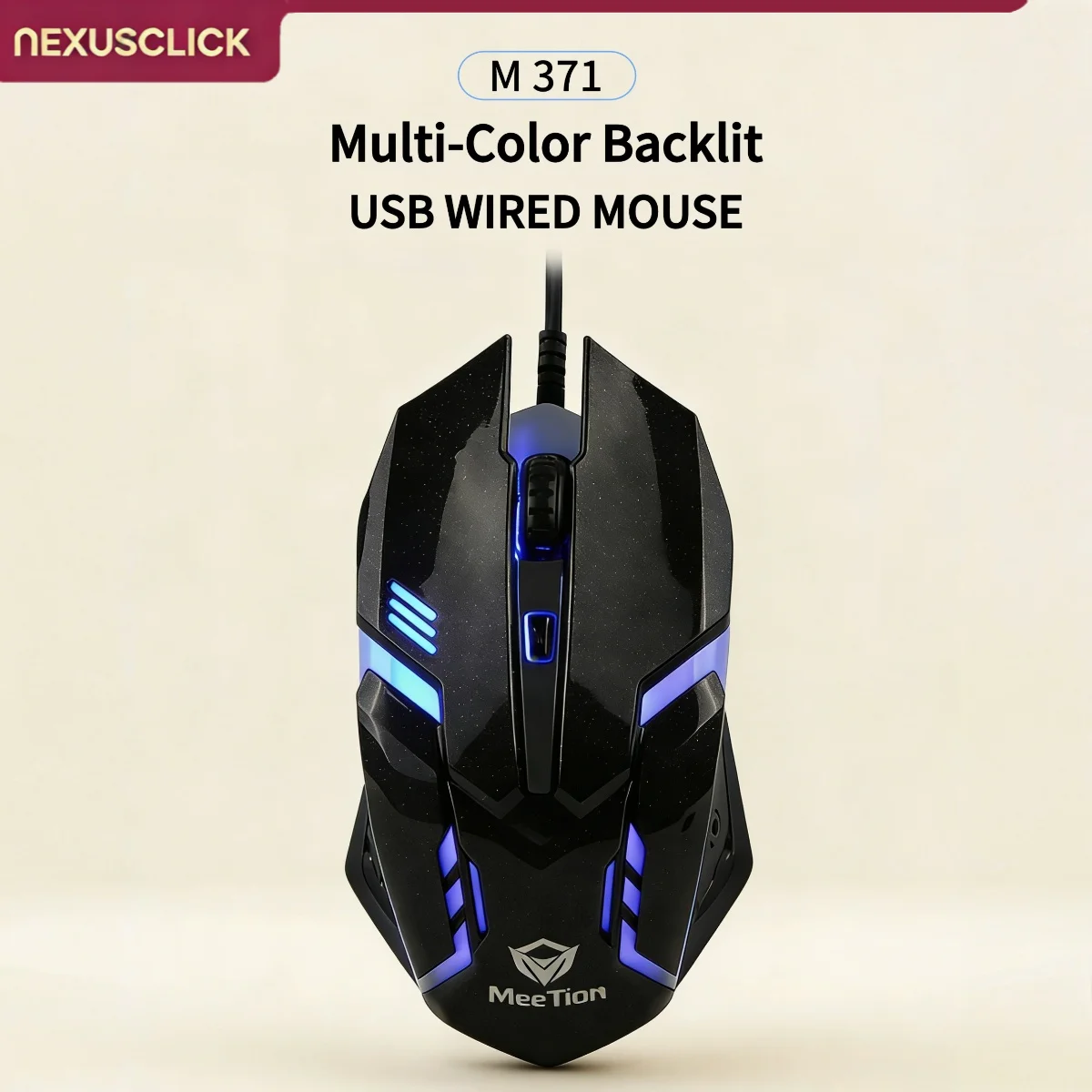 NexusClick RGB Backlit Wired Ergonomic Gaming Mouse,1600 DPI Plug and Play USB Mice Durable Gaming Accessory for Laptop PC Mac