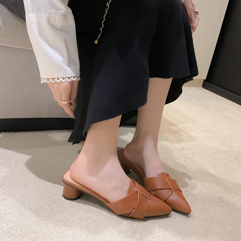 Brand Women Shoes 2024 Summer New Women Mules Slipper Plus Size Fashion Wear Outside Ladies High Heel Slides Pantuflas De Mujer