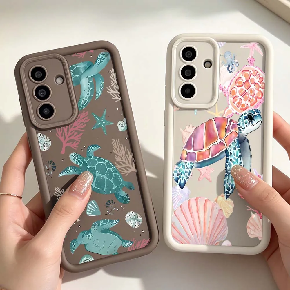 Cartoon Sea Turtle Shells For Samsung A25 A26 A33 A57 A35 A36 A37 A51 A52 A53 A54 A55 A57 A72 A73 5G Eye Ladder Phone Case
