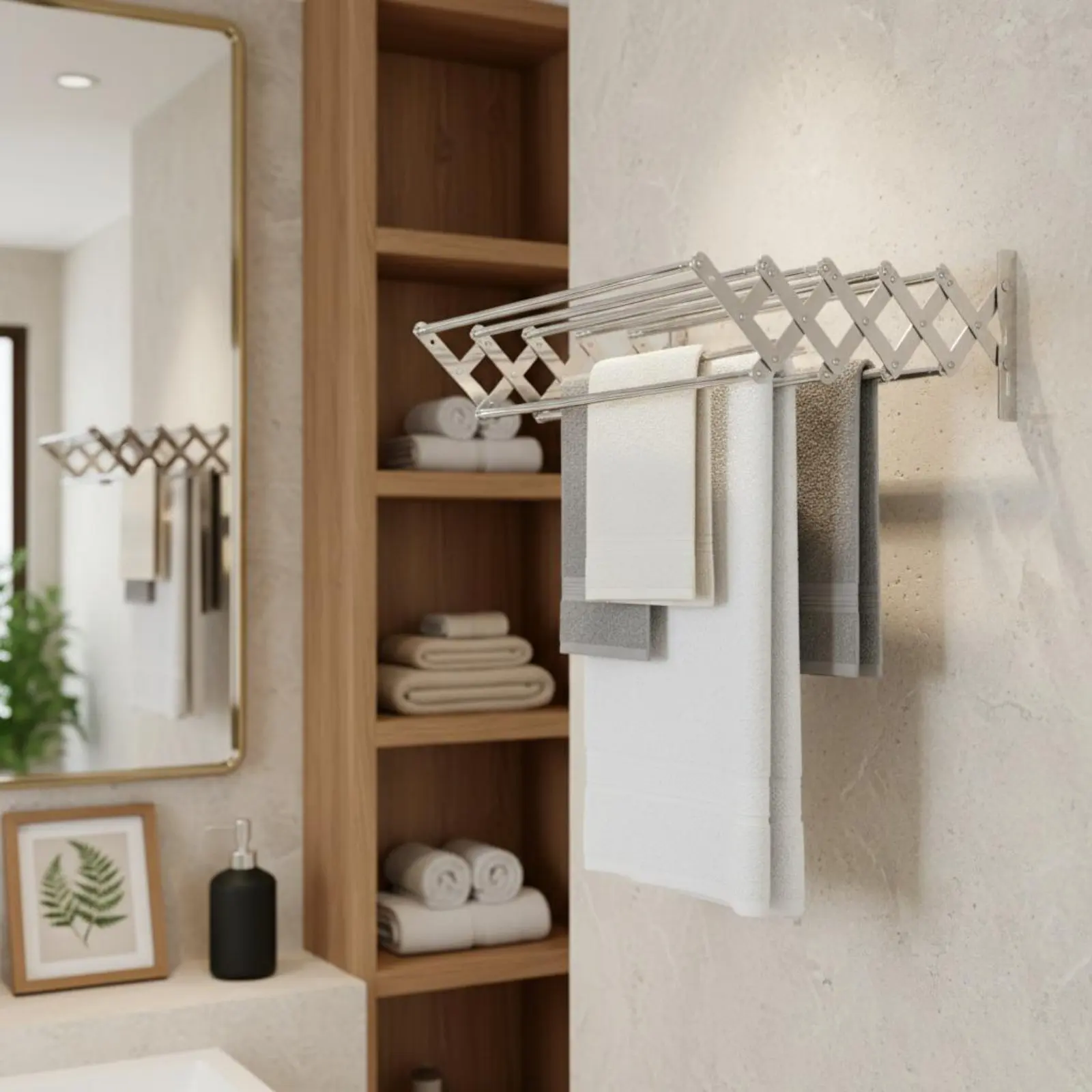 

Retractable Towel Rack Multifunctional Stainless Steel Bathroom Rack Stainless Steel Towel Shelf Waterproof for Renters