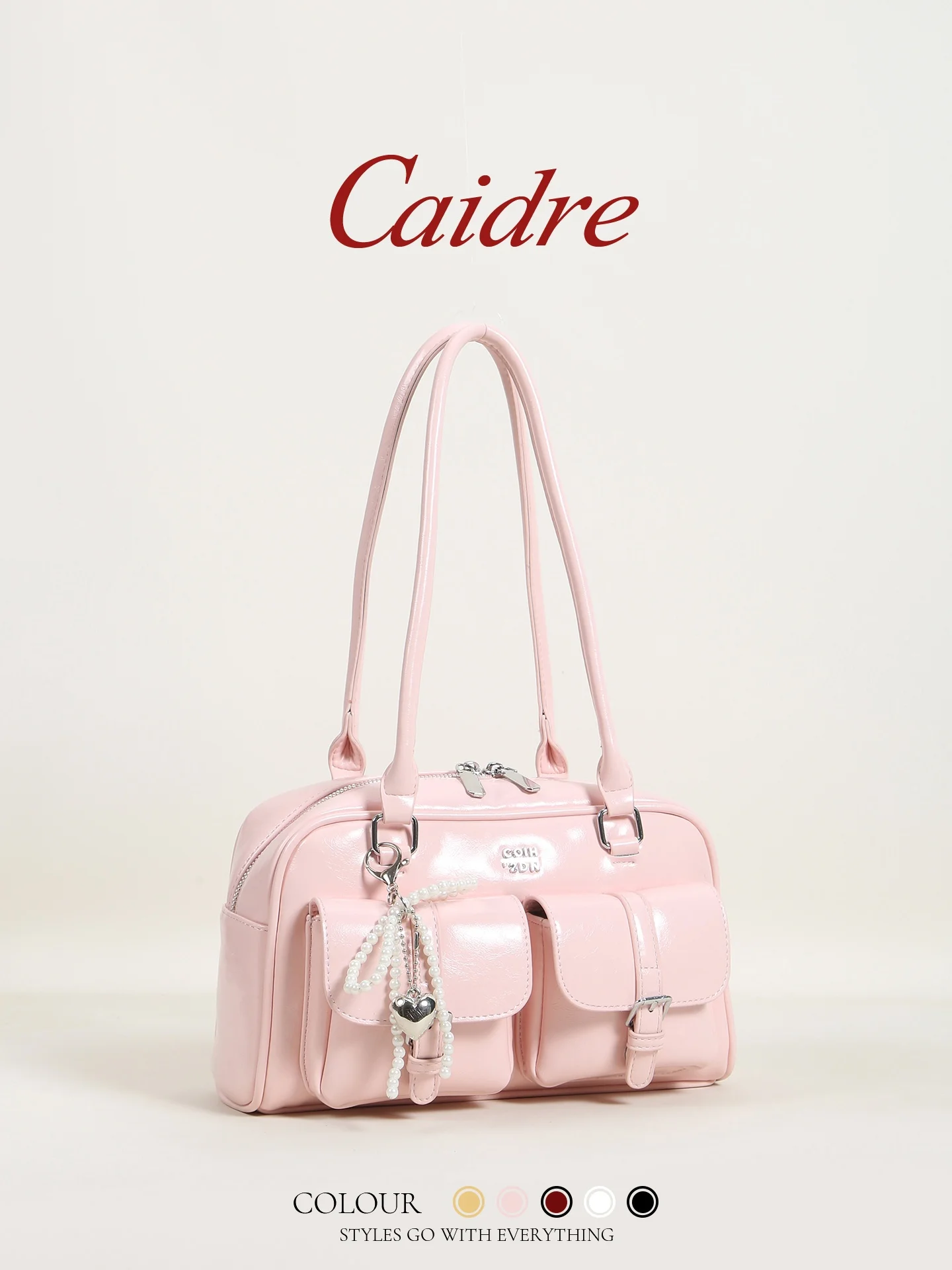 

Caidre Boston Shoulder Bag Women's Commuter Handbag Underarm Single Shoulder Bag Korean Style Polyester Zipper Closure